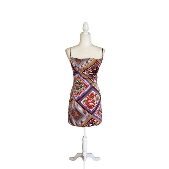 Urban Outfitters Mini Slip Dress – XS – Multicolor Scarf Print - Picture 1 of 8